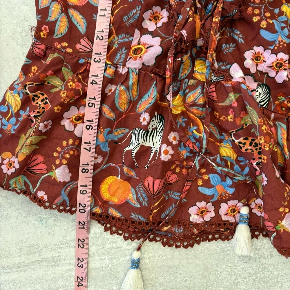 Anthropologie || Maeve Ruffled Tie-Front Blouse Zebras Floral Small‎ - Picture 7 of 8